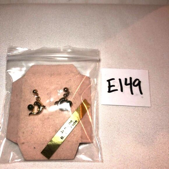 Dolphin Jade Pierced Dangle Earrings Gold Tone - Picture 4 of 5